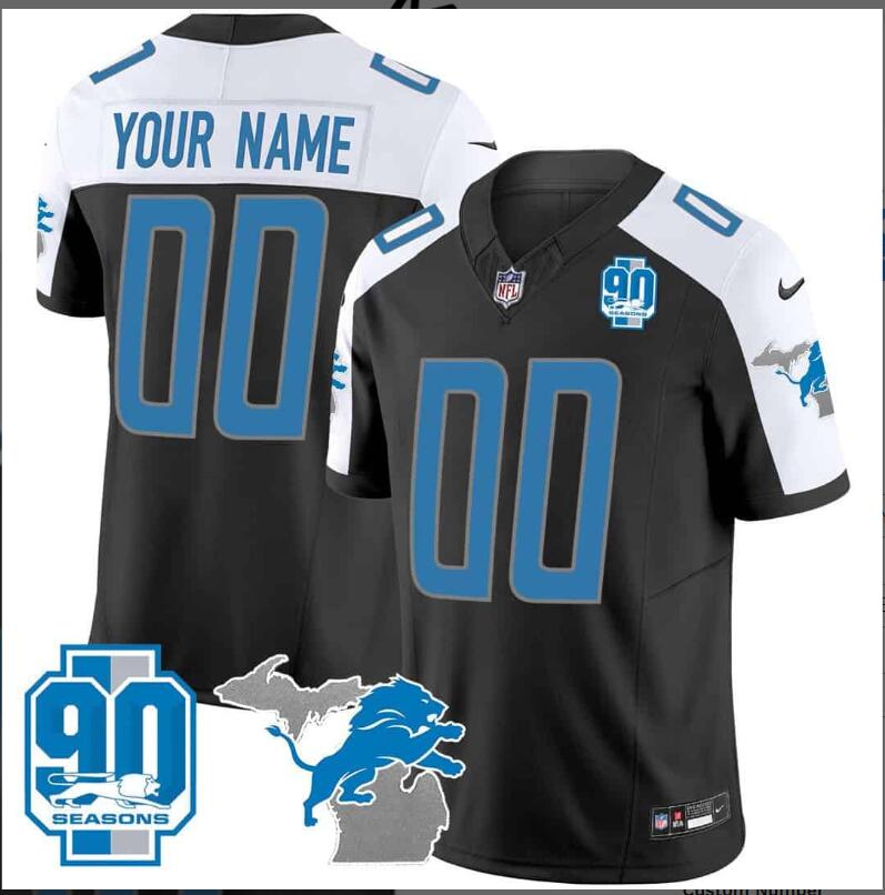 Men 2024 Nike NFL Detroit Lions 90th Year & Michigan Patch Custom Vapor Jersey